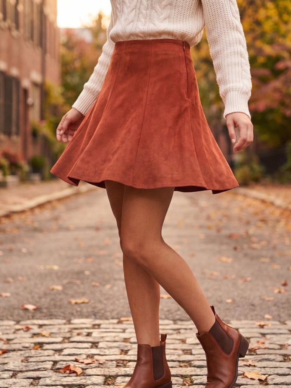 BB DAKOTA Faux Suede Skater Mini Skirt Burnt Orange Size 8